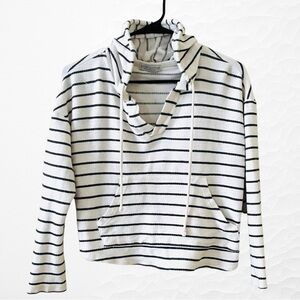 Paper Crane Navy and White Striped Hooded Pullover Sweatshirt 100% Cotton Small
